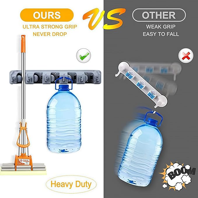 Wall Mount Broom and Mop Holder, Heavy Duty Long Handle Garden Tool Organizer - Image 7