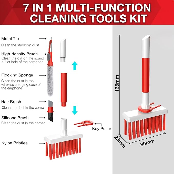 Soft Brush Keyboard Cleaner, Computer Cleaning Tool Kit, 7 in 1 Multipurpose - Image 3