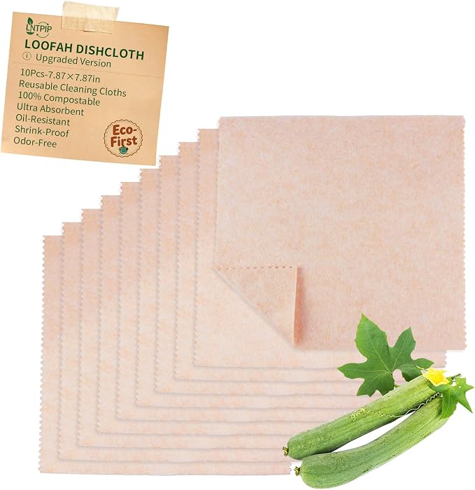 Swedish Dishcloth 10 Pack, 100% Compostable Loofah Kitchen Cloth, Super by HOME