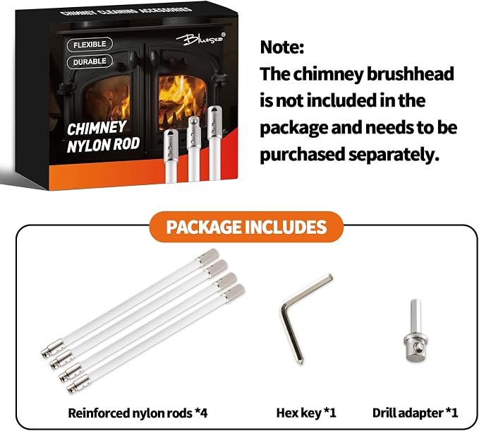 Bluesea 4 Pieces Chimney Sweep Kit Nylon Rod, Chimney Cleaning Kit Accessories - Image 6