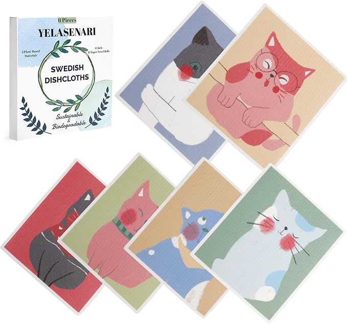 Swedish Dishcloths for Kitchen Reusable 6 Pack Kitchen Towels No Odor by Yelasenari