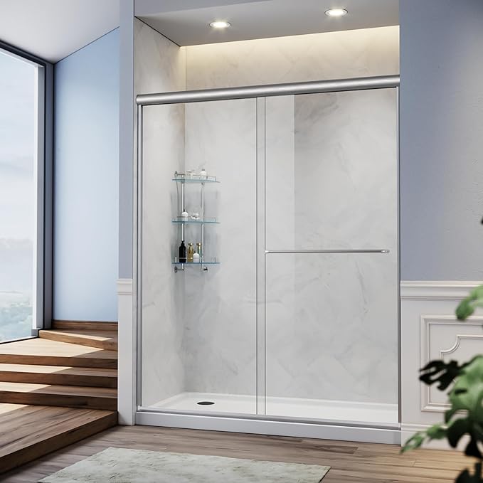 SUNNY SHOWER 60 in.W x 72 in.H Semi-Frameless Shower Door, DoubleSliding Glass by SUNNYSHOWER