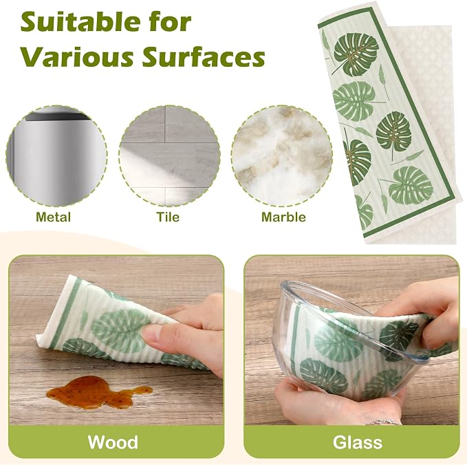 6 Packs Swedish Paper Cloths for Kitchen, Reusable Paper Towels Washable Dish - Image 6