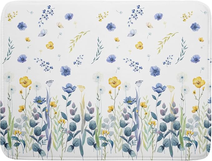 Floral Dish Drying Mat for Kitchen Counter 24x18 Inch Yellow Purple Flower by Unknown