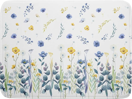 Floral Dish Drying Mat for Kitchen Counter 24x18 Inch Yellow Purple Flower by Unknown