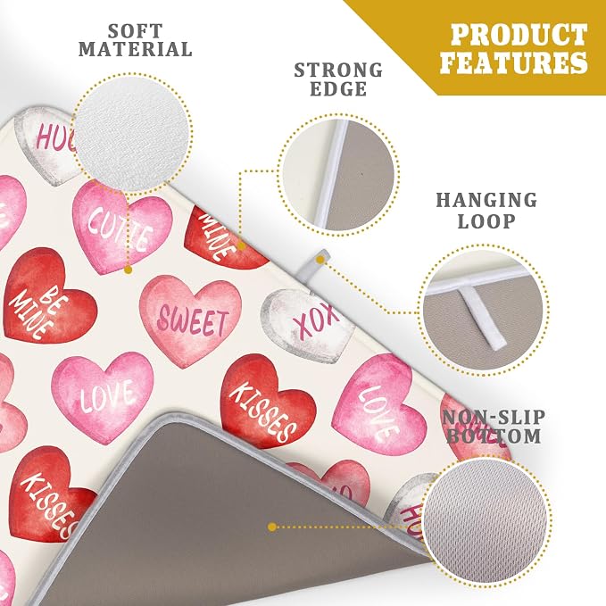 Valentines Dish Drying Mat for Kitchen Counter 18x24 Red Pink Love Heart - Image 4
