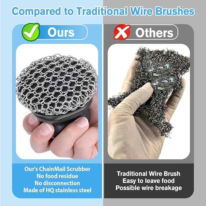 Onewly Cast Iron Scrubber and Scraper, Chain Mail Scrubber Cast Iron - Image 3