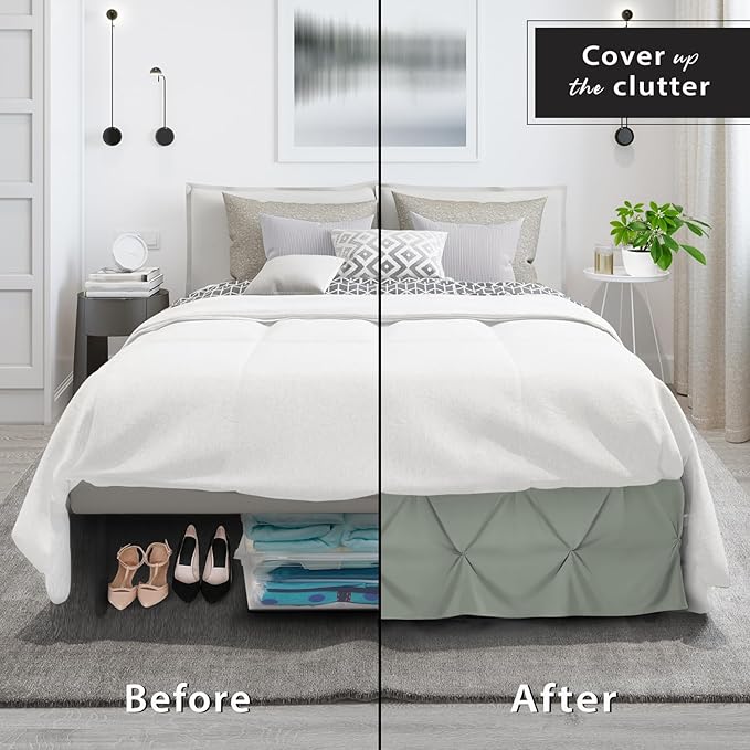 Nestl Sage Green Bed Skirt Queen Size, Pinch Pleat Queen Bed Skirt, 14" Inch Drop Queen Bedskirt, Hotel Quality Sage Green Bed Skirts, Microfiber Bedskirt for Queen Bed, Sage Green Queen Bed Skirt