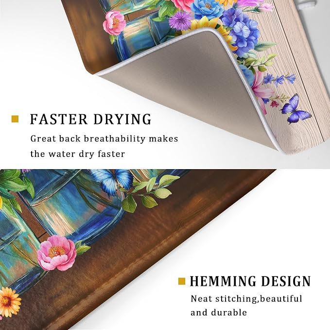 Spring Flowers Dish Drying Mat for Kitchen Counter 18x24in Vintage Plants - Image 3