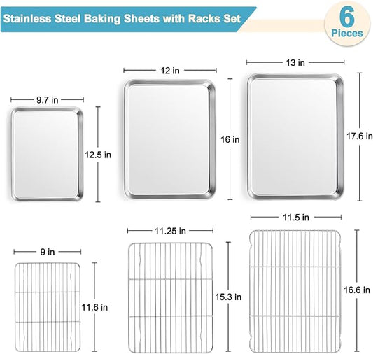TeamFar Baking Sheet with Rack Set, 17.6/16/12.5 Inch Stainless Steel Cookie - Image 2