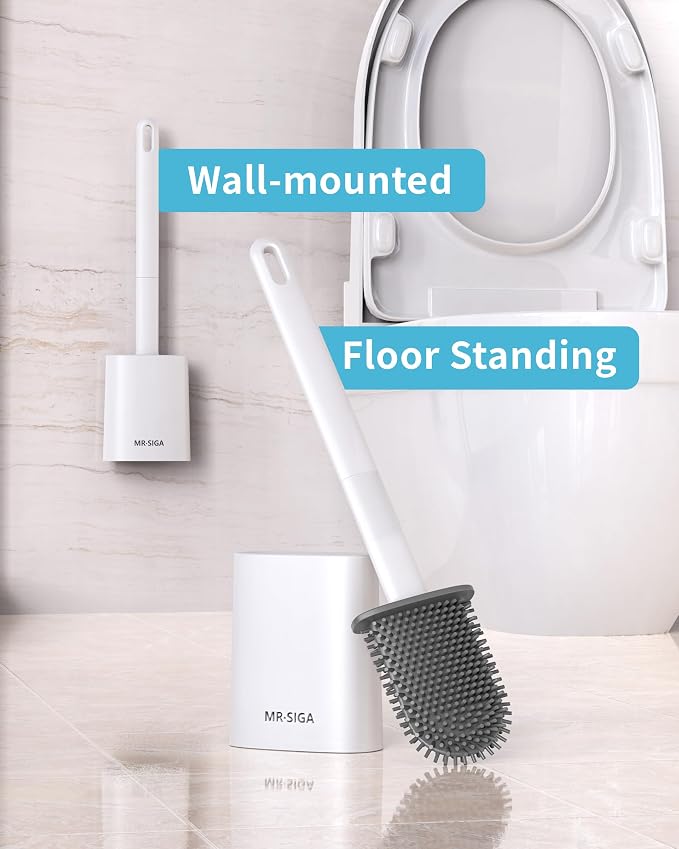 MR.SIGA Toilet Brush and Holder Set, Wall Mounted Toilet Bowl Brush, Compact - Image 8