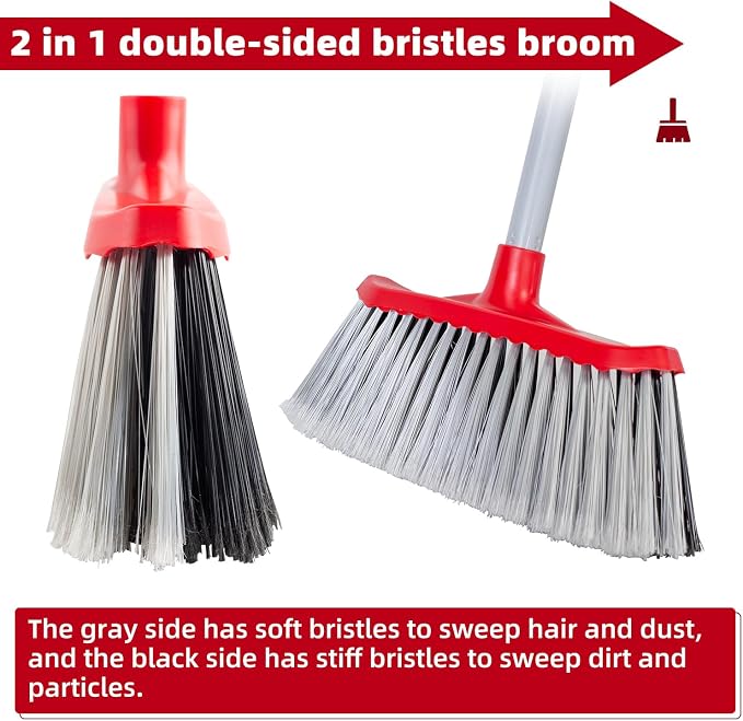 SDSM Indoor Outdoor Broom, Unique Double-Sided Bristles Long Handle Heavy Duty - Image 2