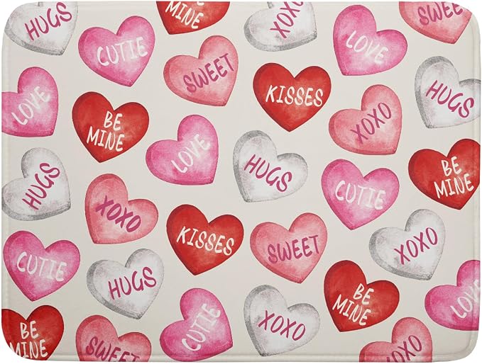 Valentines Dish Drying Mat for Kitchen Counter 18x24 Red Pink Love Heart by Aytipun
