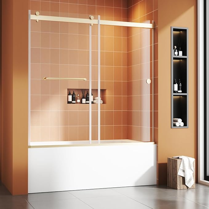 Bathtub Sliding Door 55"-60" W x 56" H Tub Shower Door, Frameless Bypass by Foskbaths
