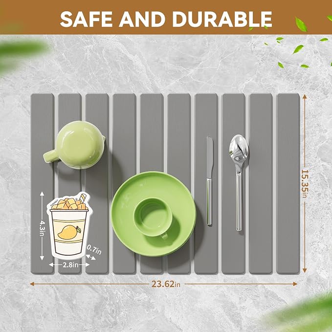 Stone Dish Drying Mats for Kitchen Counter, 23.6''x15.3'' Foldable Quick Dry - Image 6