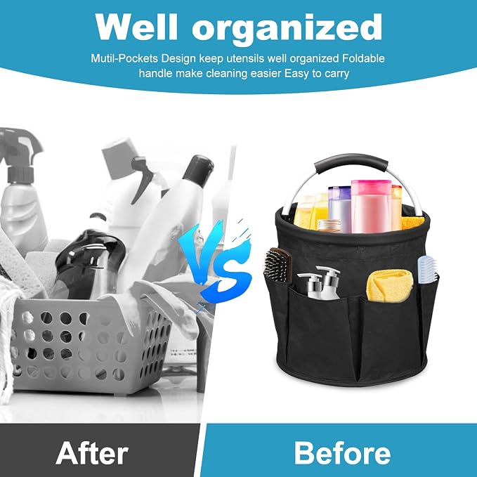 Qivine 17L Cleaning Caddy with Handle, Cleaning Supply Caddy Foldable Tool Bag - Image 3