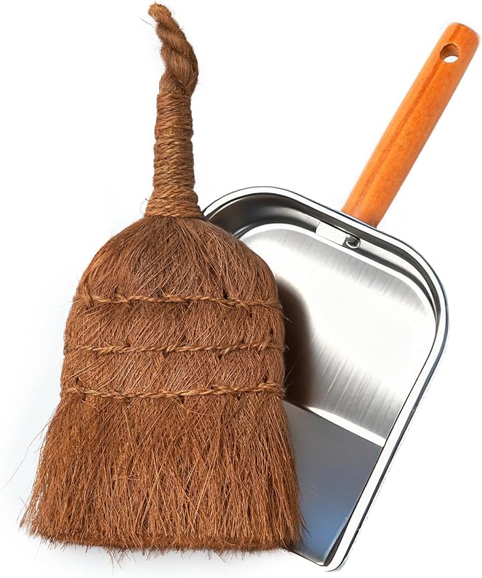 Mini Dustpan and Brush Set, Palm Fiber Handheld Small Broom and Metal Dustpan by Unknown