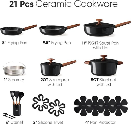 CAROTE 21pcs Cookware Set Nonstick Pots and Pans Set, Ceramic Cookware Set - Image 2