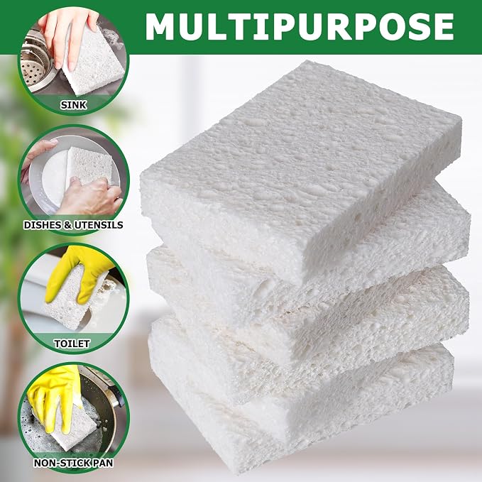 White Plant Based Sponges for Kithcen, Non Abrasive, No odor, Durable Washable - Image 5