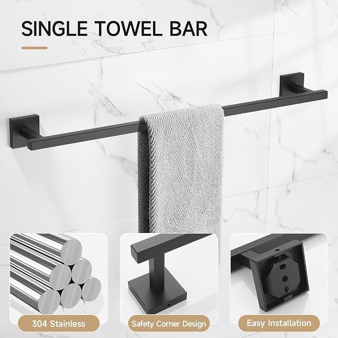 TQKAG 5-Piece Matte Black Bathroom Hardware Set Classic Wall Mounted Bathroom - Image 5
