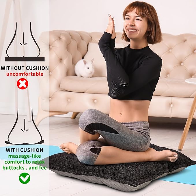 SINSOSSO Large Floor Pillow 22", Thickened Bite-Size Memory Foam Square Non-Slip Cushion for Office Back Support/Indoor Yoga/Chair Seat, Fashionable Color-Blocked Fabric & Washable, Dark Brown, 1 PCS