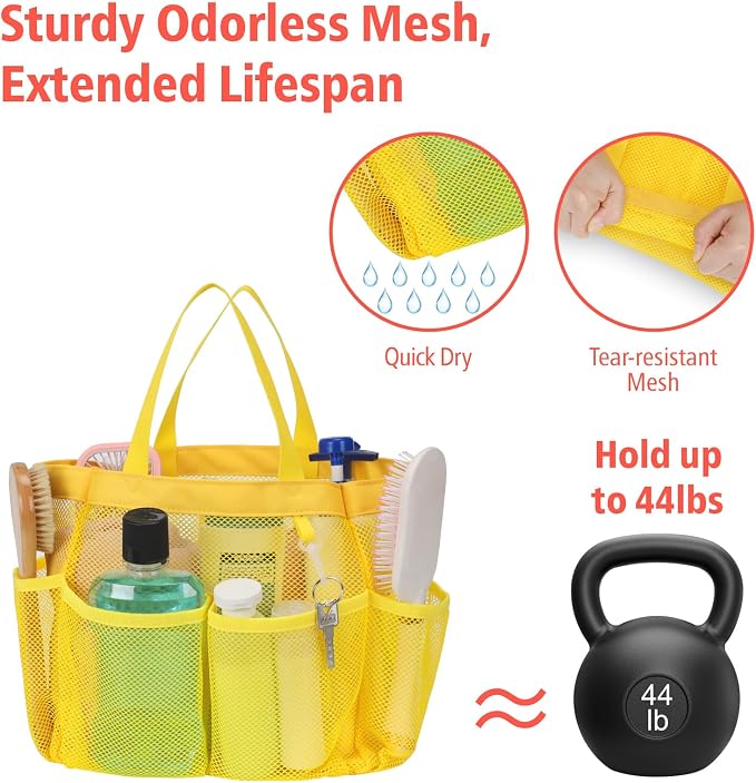 F-color Mesh Shower Caddy Portable, Upgrade Deeper 7 Pockets Shower Bag Basket - Image 3
