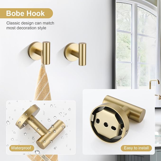 TQKAG Brushed Gold Bathroom Hardware Accessories Set 10-Pieces, Premium SUS304 - Image 3