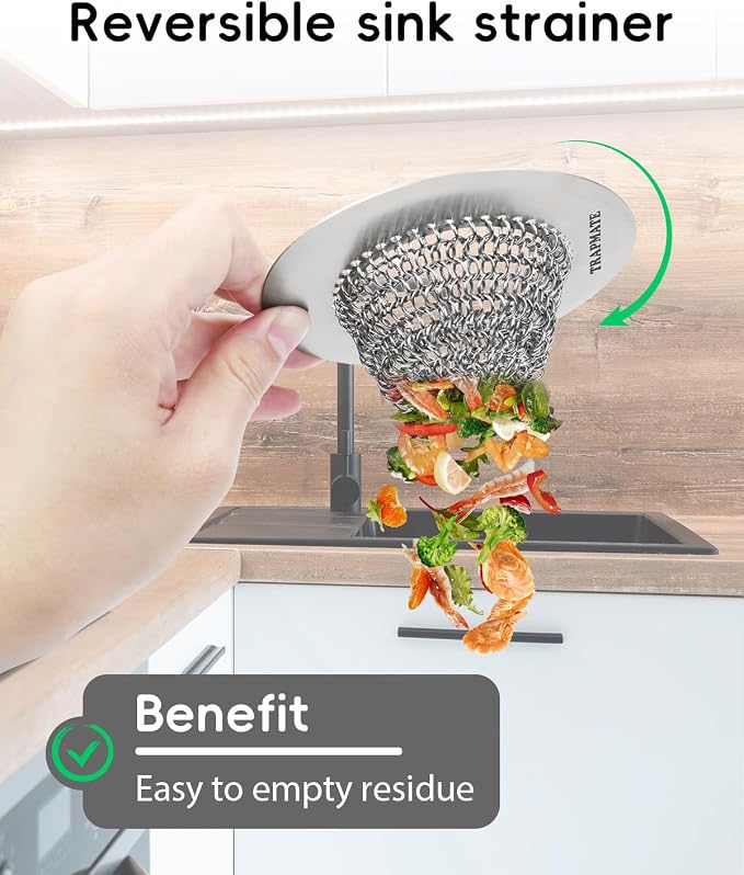 TRAPMATE 2 Pcs Kitchen Sink Drain Strainer, Stainless Steel Sink Strainer Basket - Image 2