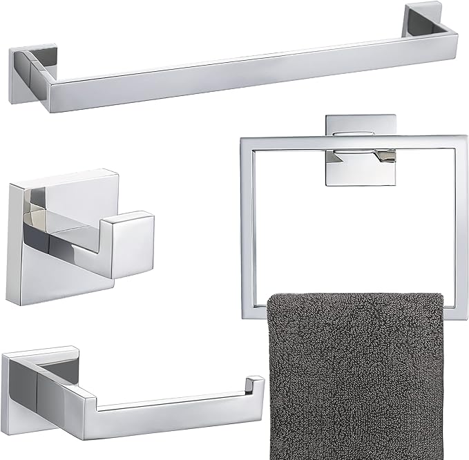 4-Piece Bathroom Hardware Set Chrome Bath Towel Bar Holder Sets Wall Mounted by TQKAG