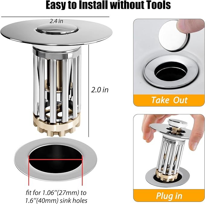Bathroom Sink Drain Strainer, Universal Sink Plug - Image 3