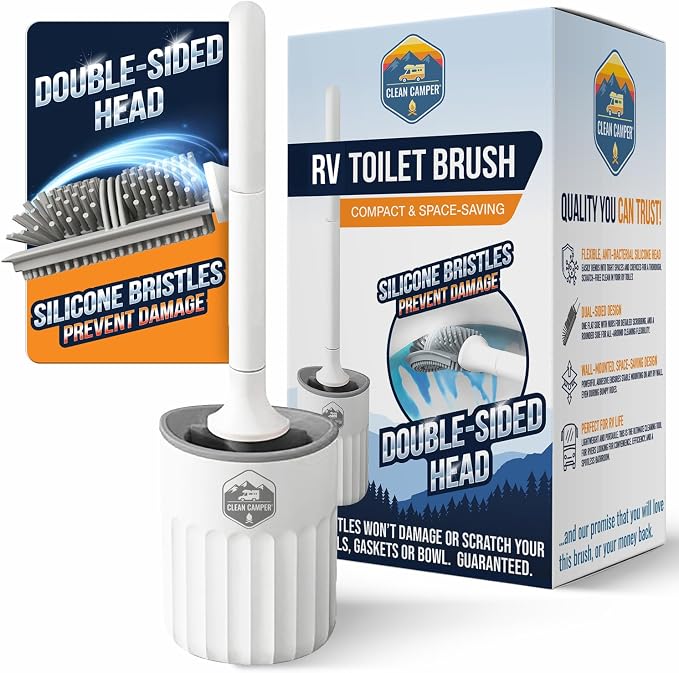 RV Toilet Brush by Clean Camper – Wall-Mounted Set, Scratch-Free Dual-Sided Head by CleanCamper