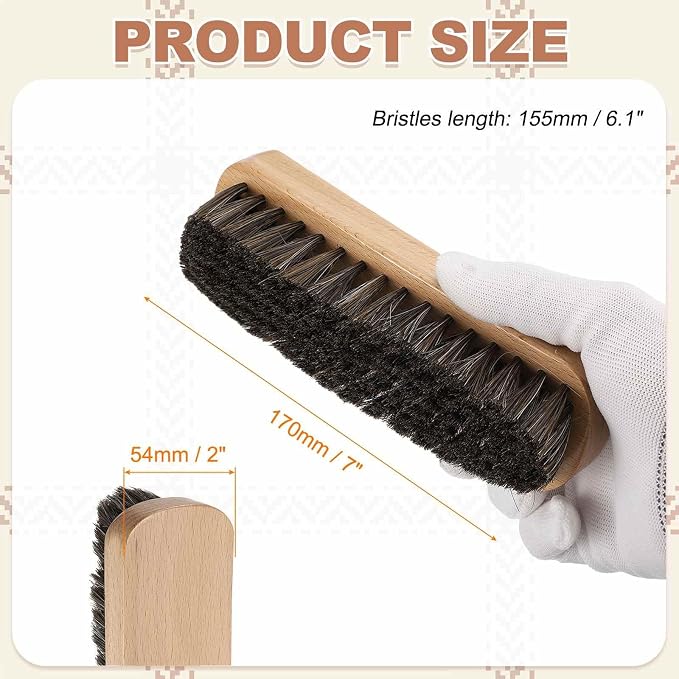 HARFINGTON Shoe Cleaning Brush 7"x2" Beech Wood Horsehair Boot Polish Brushes - Image 2