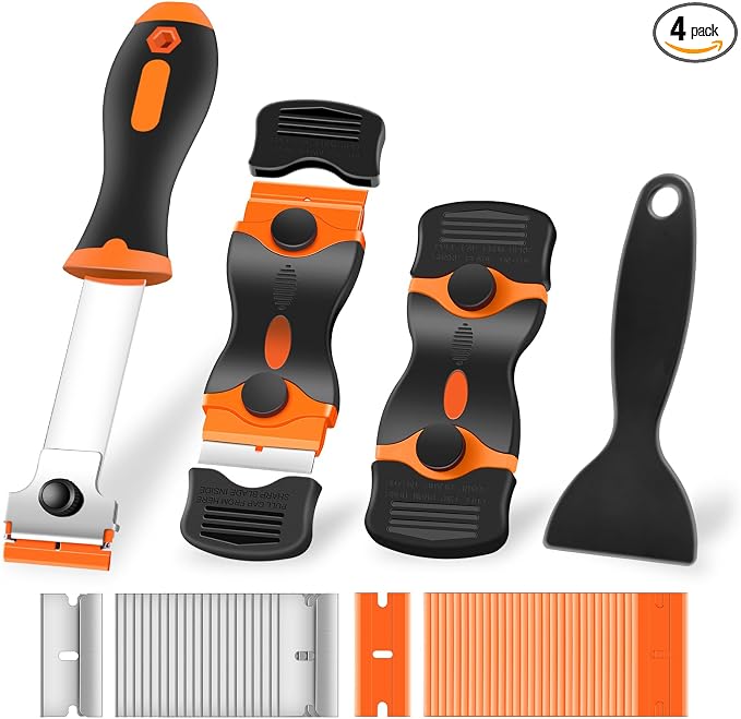 4 Pack Razor Blade Scraper, Premium Cleaning Scraper Tool by NECAMOCU