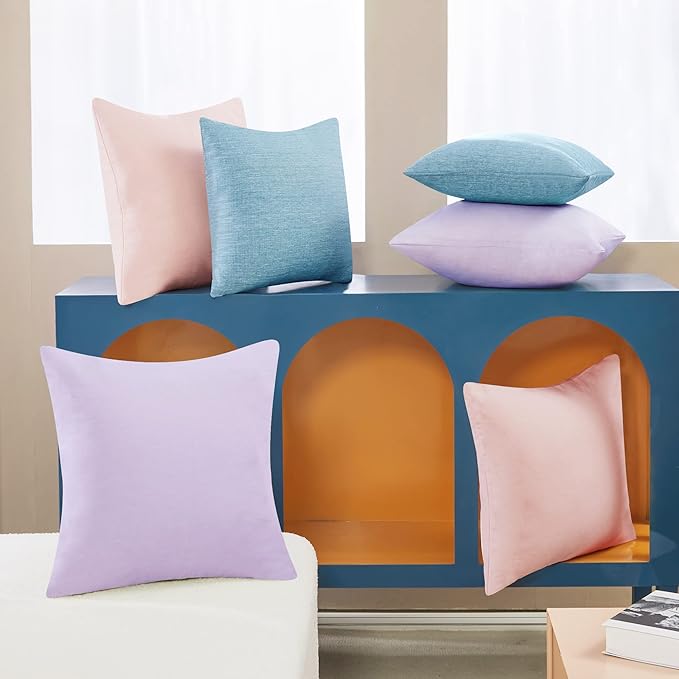 Deconovo Decorative Throw Pillow Covers - Set of 4 Soft Linen Cushion Covers, 18x18 Inch, Green & Machine Washable Pillowcases for Sofa, Bedroom, Living Room Décor,Pastel Purple,COVERS ONLY No Inserts