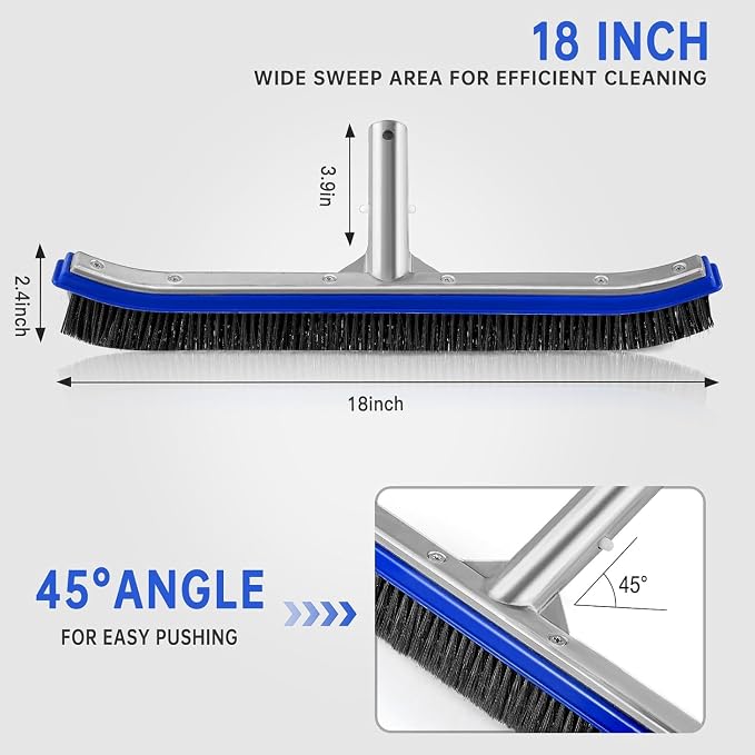 Pool Brush Head | 18" Heavy Duty Floor Brush | Stainless Steel Brush | Metal - Image 2