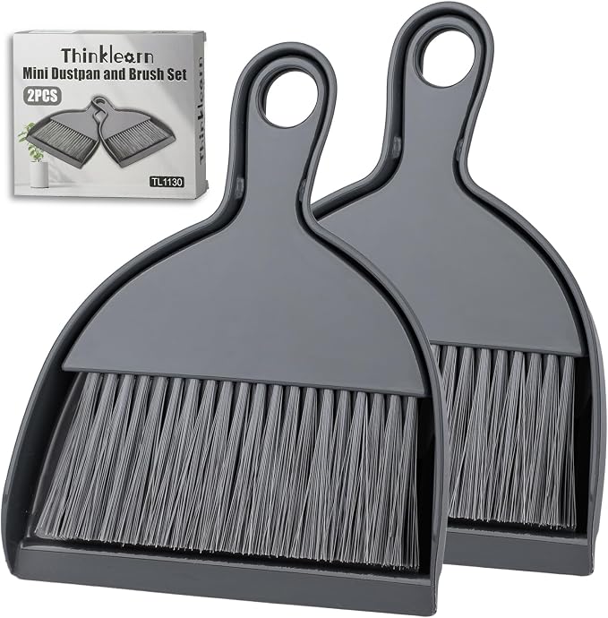 THINKLEARN 2PCS Small Dust Pan and Brush Set, Mini Broom and Dustpan Set by THINKLEARN
