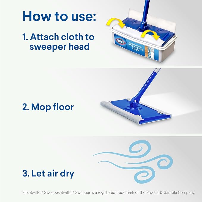 Clorox Disinfecting Wet Mop Pad, Disposable Mop Heads, Rain Clean, 2 Packs - Image 4