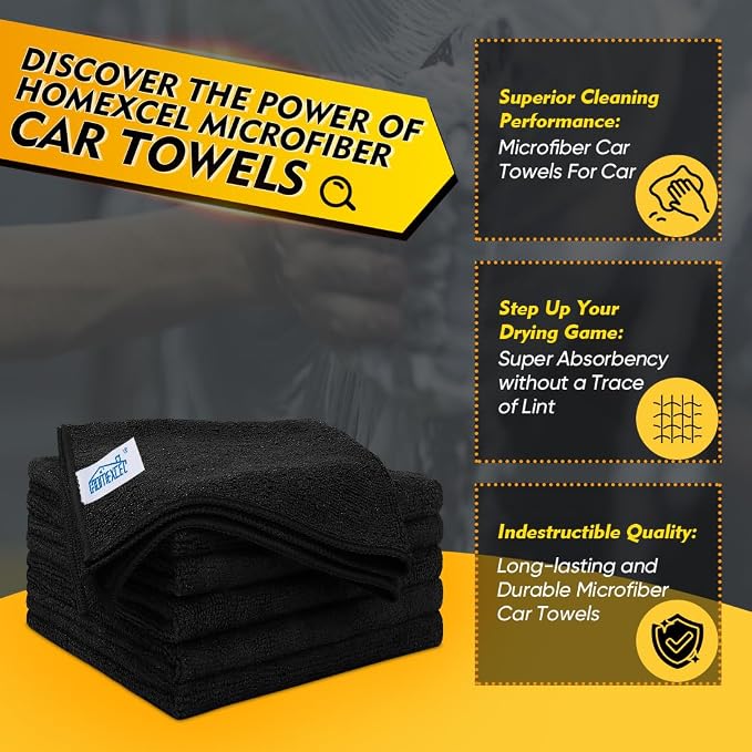 HOMEXCEL Black Microfiber Cleaning Cloth 6 Pack, 12.5 x 12.5 inch Microfiber - Image 2