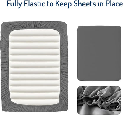 Degrees of Comfort Queen Sheet Set for Air Mattress – 4-Piece Bedding Sets, Extra Deep Pocket Fitted Sheet up to 22”, Dual Side Storage Pockets, Soft, Breathable & Wrinkle-Free, Grey
