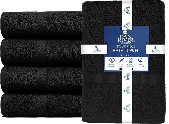 DAN RIVER Bath Towels Set of 4, 27 x 54 Inches, 100% Cotton, Larger & Lighter - Image 3