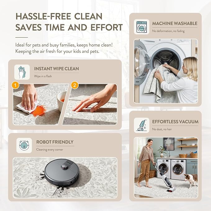 Lahome Bird Washable Rugs 8x10, Soft Beige Rugs - Image 5