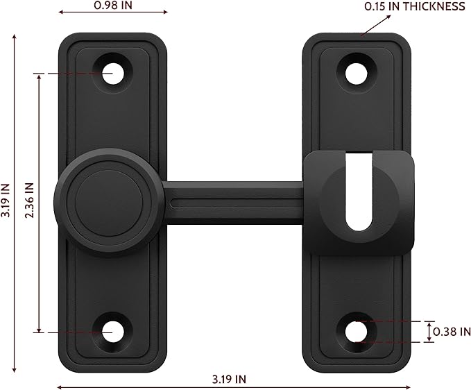 Barn Door Privacy Latch, 90°/180° Swing Slide Lock, Zinc-Alloy, Adhesive or - Image 2