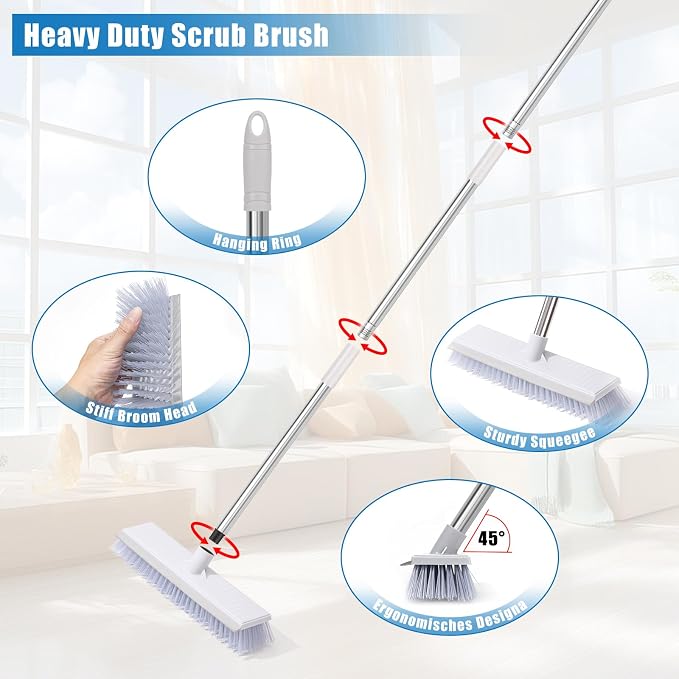 Mops for Floor Cleaning with 57" Long Handle, Scrub Brush, Baseboard Cleaner - Image 3