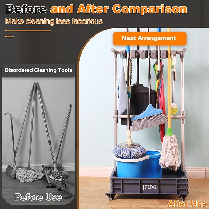 Mobile Mop and Broom Holder，Efficient Storage Solution - Image 2