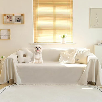 MEETSKY Couch Cover Sofa Cover Washable Love Seat Couch Covers Single Chenille Couch Cover Living Room Dogs Couch Protector Sofa Slipcovers for Pets,Kids, 71"x 102", Beige