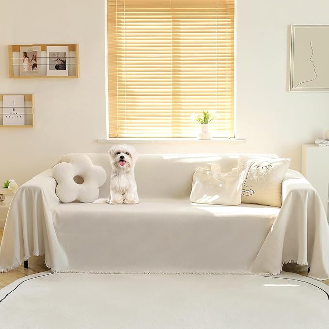 MEETSKY Oversized Couch Cover Sofa Cover for 3 Cushion Couch Sofa ，Washable Sofa Covers for Living Room Sectional Sofa Covers for Dogs Couch Protector, 91" x 150", Beige