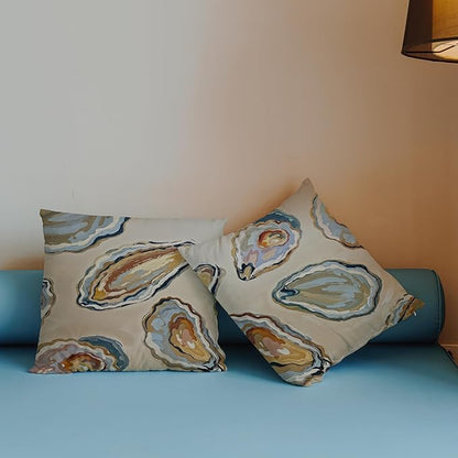 Abstract Oyster Coastal Beach Pillow Covers 18x18 Set of 2, Beachy Room Decor Aesthetic, Retro Coastal Ocean Oyster Shell Decorative Lumbar Pillow Covers for Home Bedroom Living Room