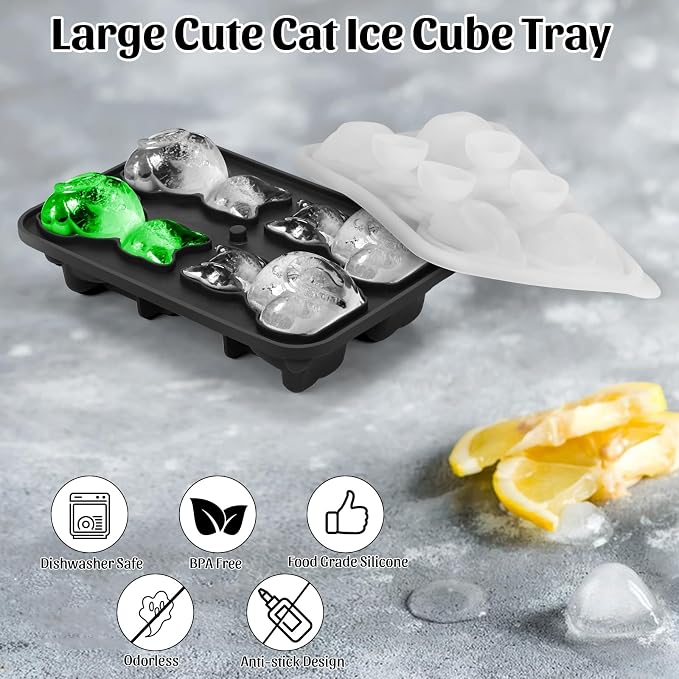 Silicone Ice Cube Tray, Cat 3D Large Ice Cube Molds - Image 2