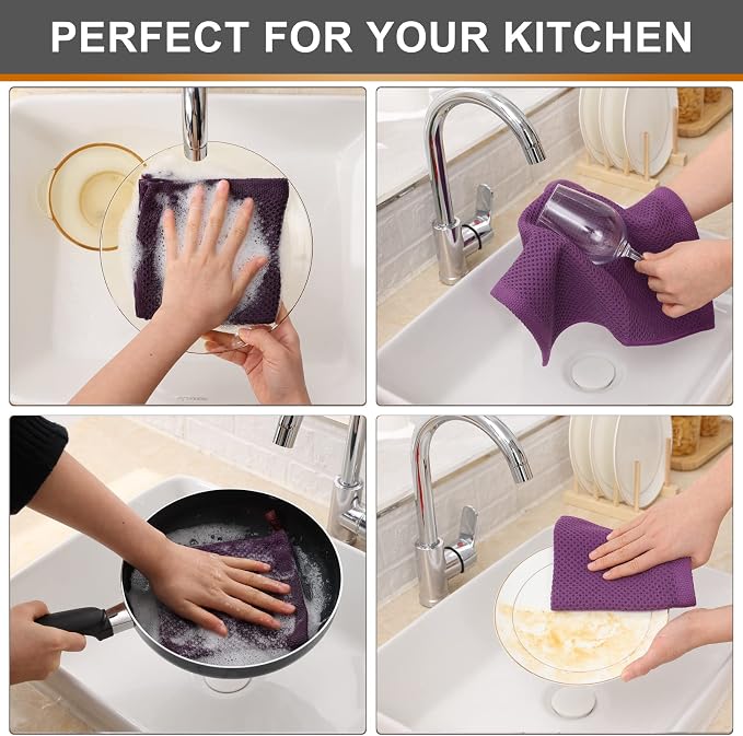 Kitinjoy 100% Cotton Kitchen Dish Cloths, 6 Pack Waffle Weave Ultra Soft - Image 4