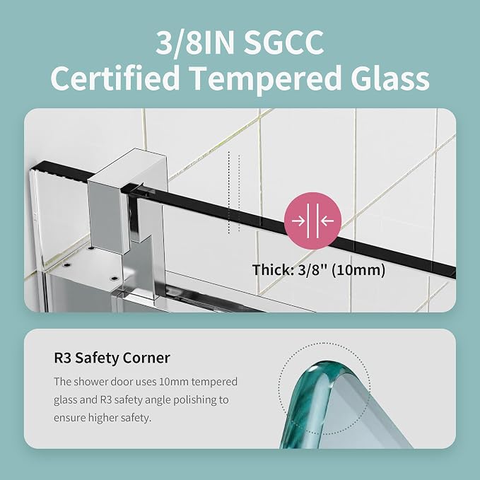 56-60" W x 76" H Frameless Soft-Close Sliding Shower Door, 3/8" SGCC Tempered - Image 6